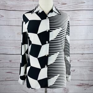 Units Limited Edition vintage blouse sheer geometric long sleeve collar